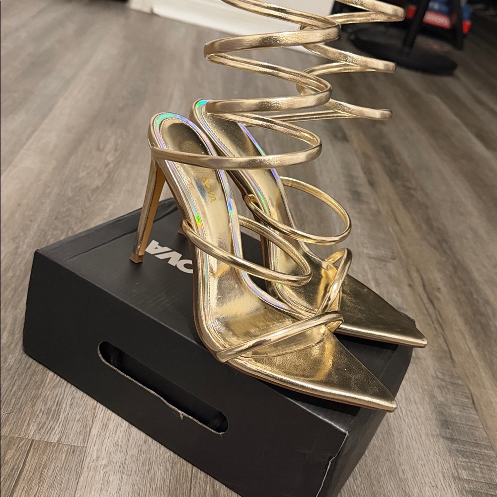 Fashion Nova Metallic Gold Spiral Wrap Stiletto Heels